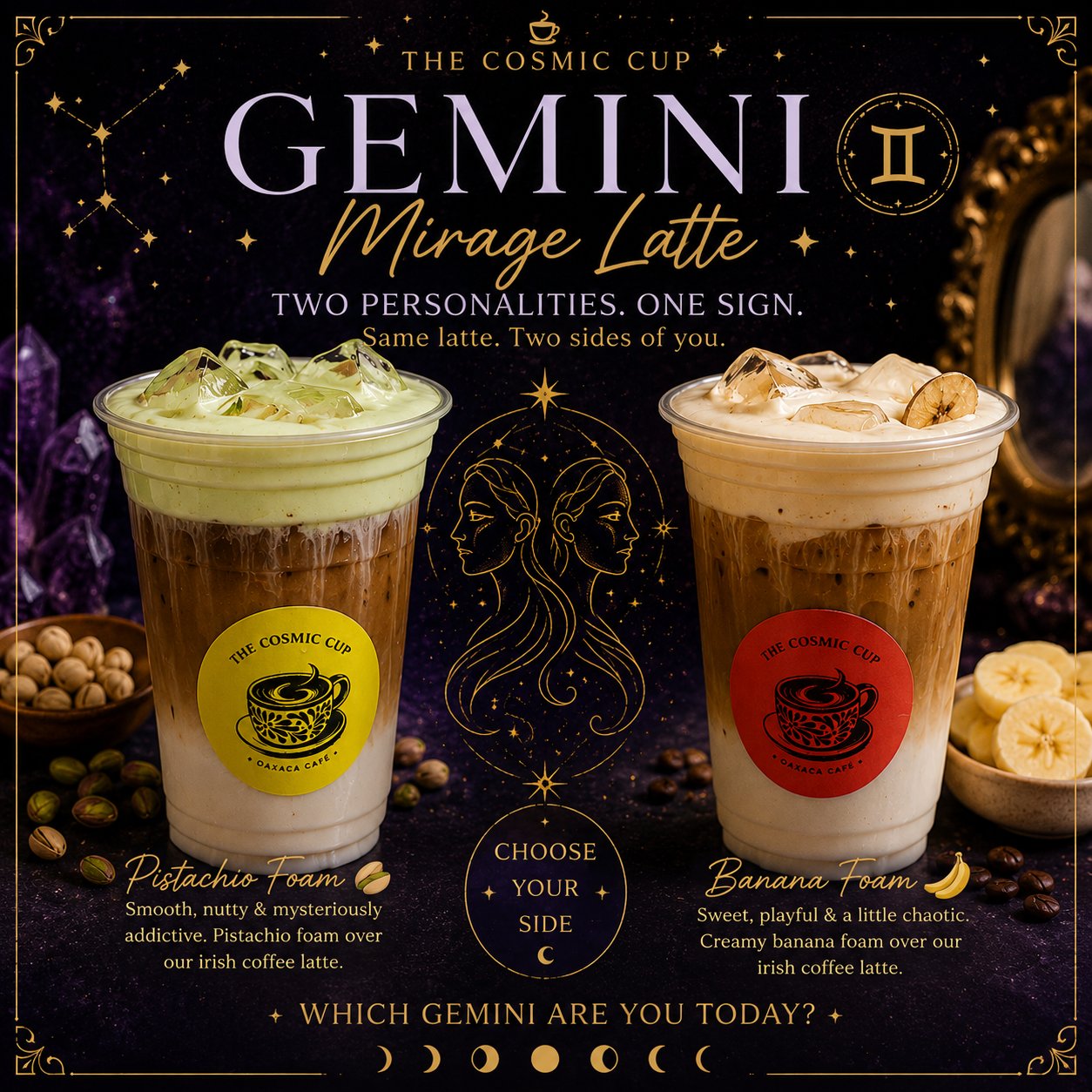 Gemini Mirage Latte seasonal special at The Cosmic Cup